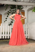 VESTIDO DE GOLA TULE TRABALHADO VESTIDO DE FESTA PETRA FINA TERRACOTA GG